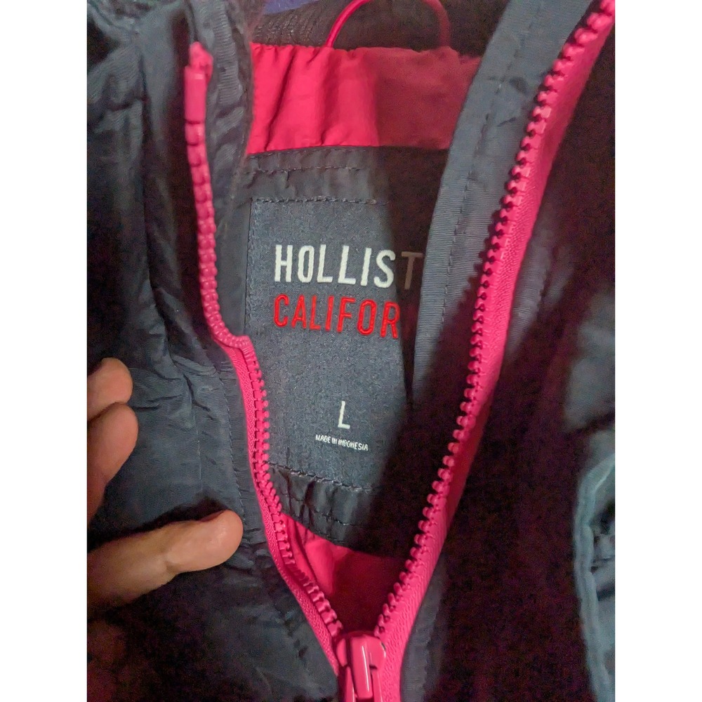 Hollister Black Windbreaker Jacket Lightweight Hooded Full Zip Size Large 0327 - Picture 3 of 6